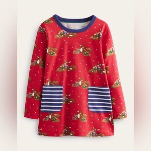 Mini Boden Red Holiday Long Sleeve Polka Dot Cotton Tunic Deer Xmas Dress 11/12